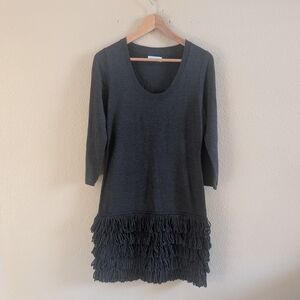 Calvin Klein Charcoal Gray Boho 3/4 Sleeve Loop Fringe Knit Mini Dress